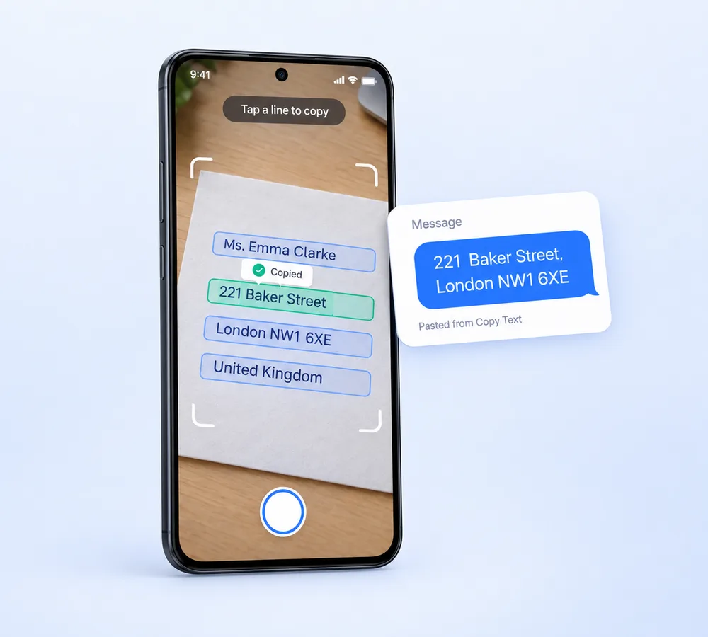 Tap a highlighted line to copy text from paper to your phone