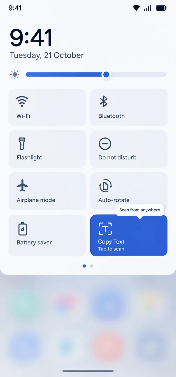 Copy Text Quick Settings tile to scan text from anywhere on Android