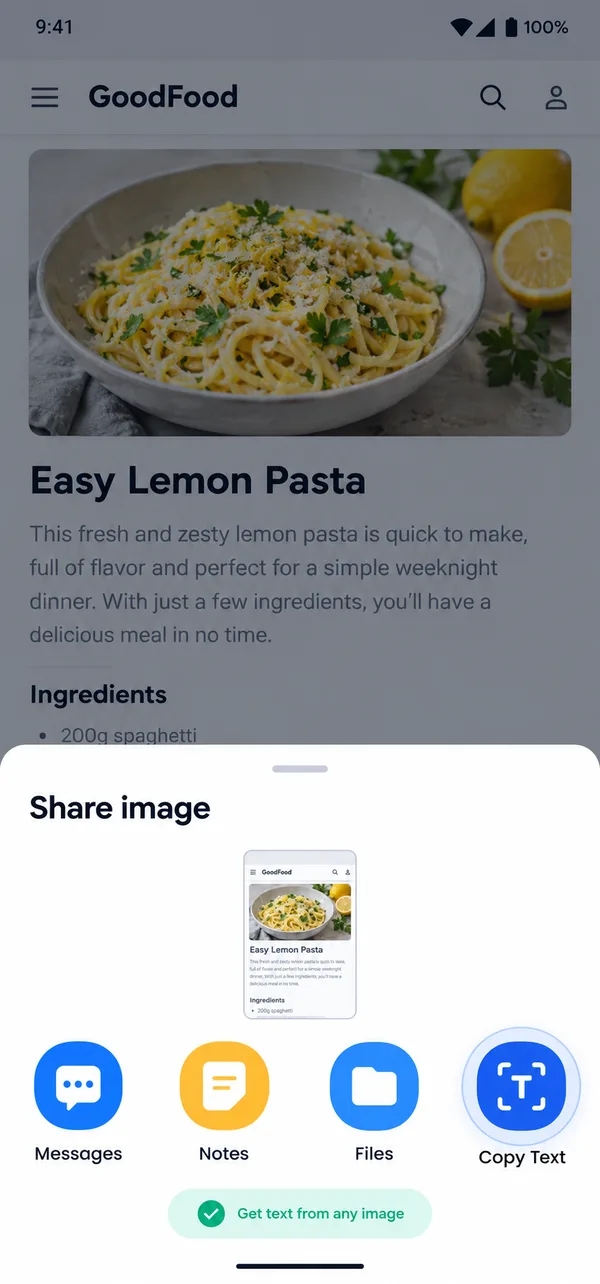 Sharing a screenshot to Copy Text to extract text from the image